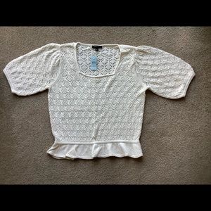 Ann Taylor Petite Pointelle Square Neck Sweater PXL